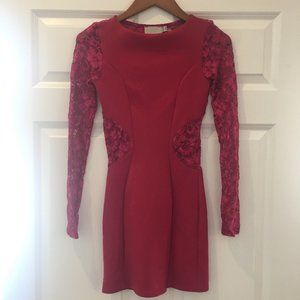 Dark Red Long Sleeve Lace Bodycon Dress